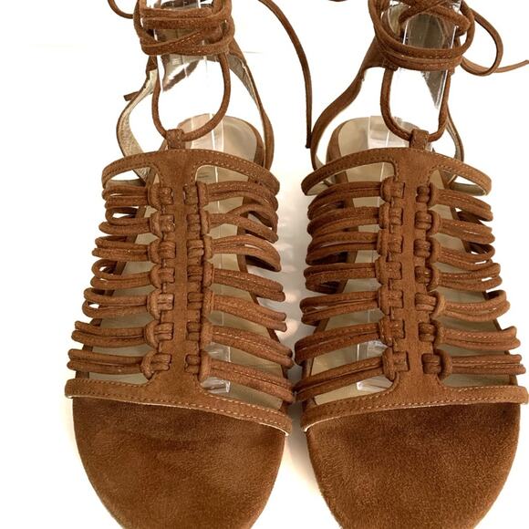 Stuart Weitzman Knotagain Ankle Wrap Flat Suede Sandal Size 8 - Picture 6 of 14